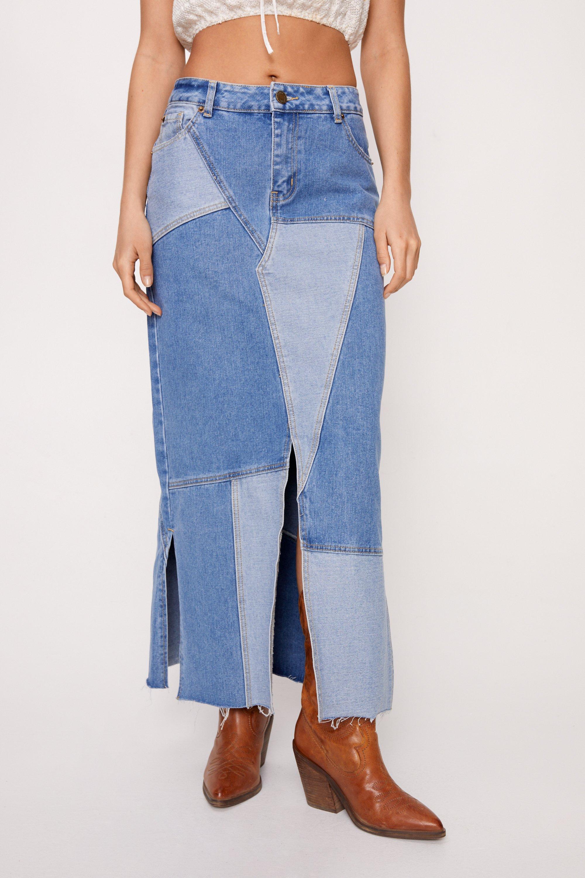 Maxi denim shop patchwork skirt